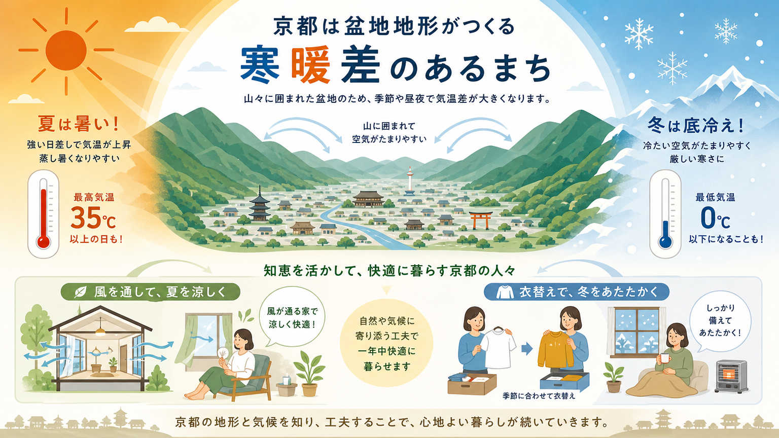 京都は「盆地気候」で夏暑く冬寒いが、工夫次第で暮らしやすい街