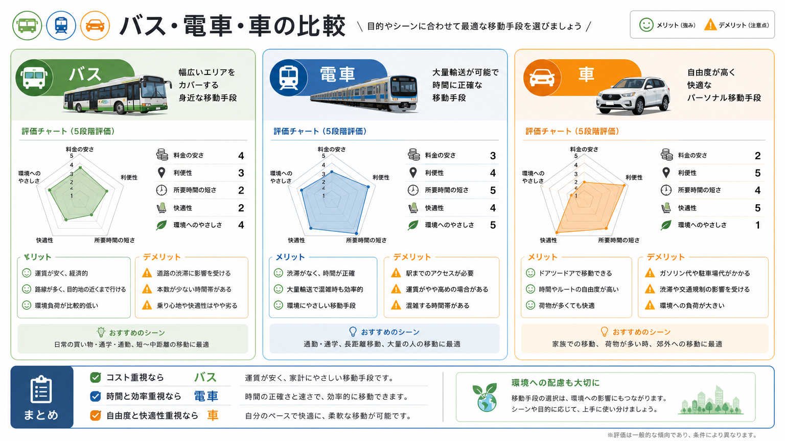 京都の交通手段別の特徴比較